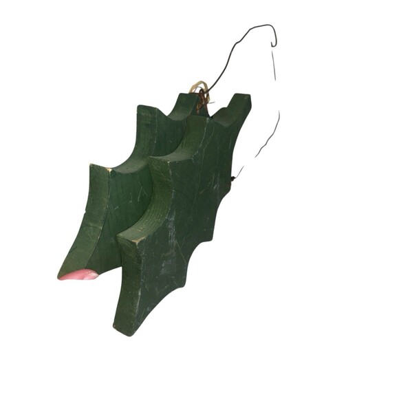 Primitive Holly Leaf Christmas Wall Hanging Rustic Wood Folk Art Decor - Picture 6 of 16